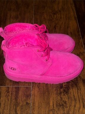 UGG Kids Hot Pink Suede Lace-Up Boots